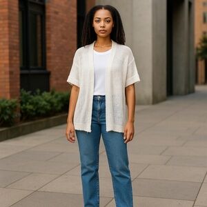 Banana Republic Cream Open-Knit Short-Sleeve Cardigan